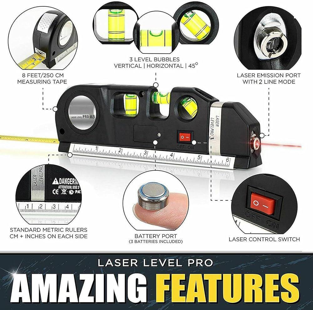 4 in 1 Fixit Laser Level Pro 3 4in1 Multi-Purpose Measuring Tool With 8 Feet Tape